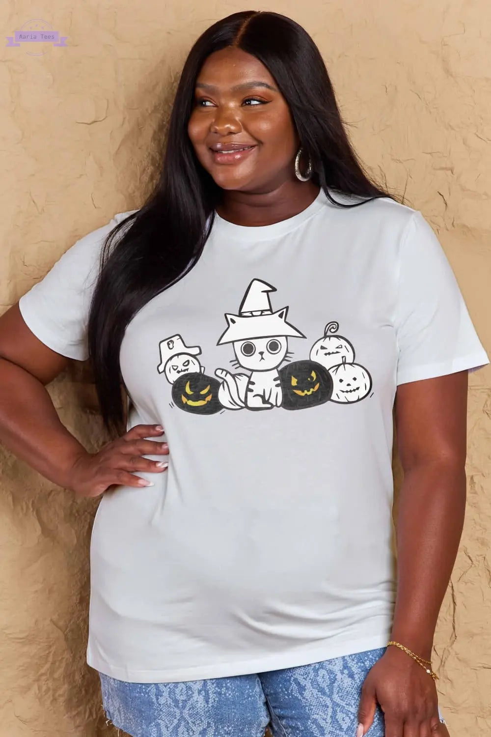 Simply Love Full Size Cat & Pumpkin Graphic Cotton T-Shirt Trendsi