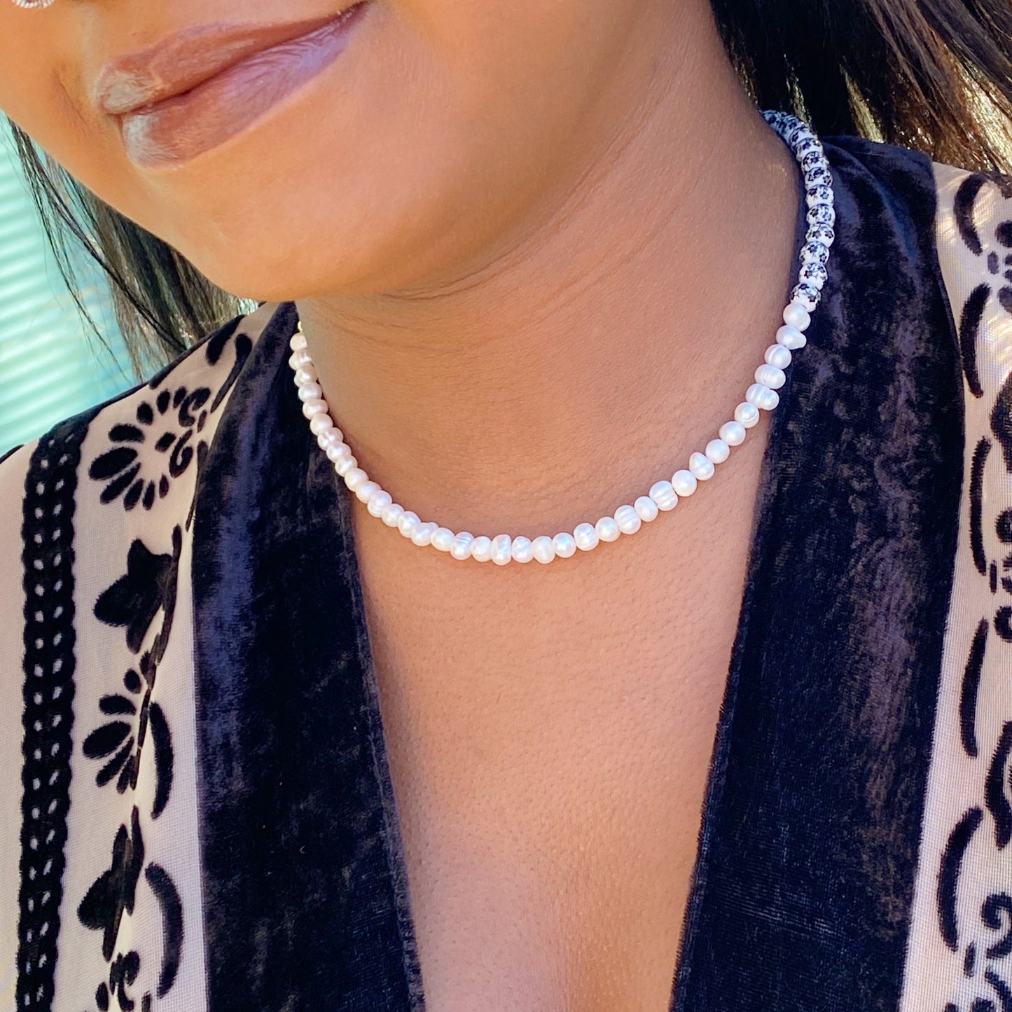So Fresh Pearl And Porcelain Choker Necklace - Aaria Tees