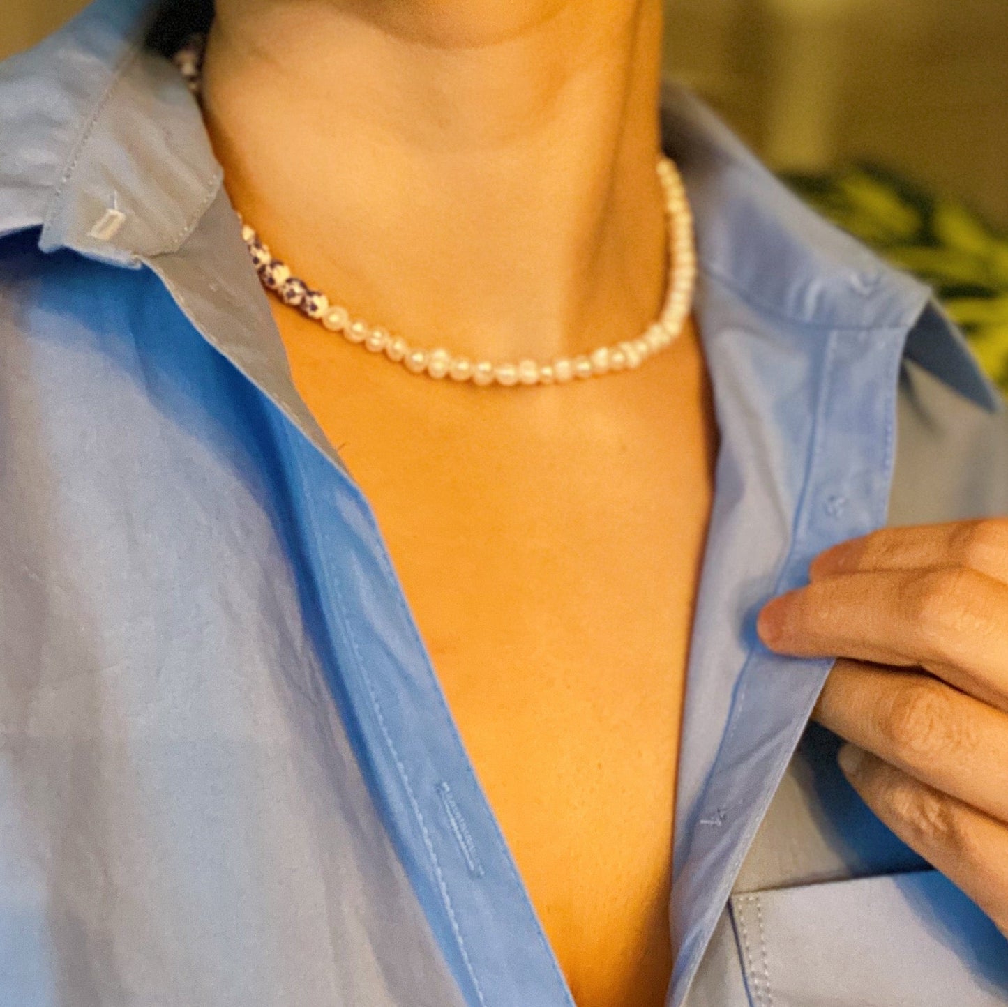 So Fresh Pearl And Porcelain Choker Necklace - Aaria Tees