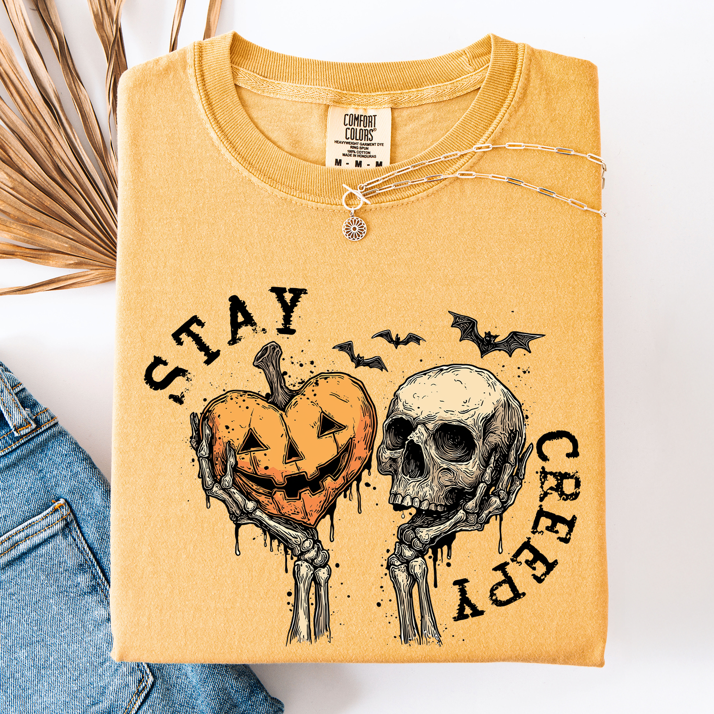 Stay Creepy, Halloween, Pumpkin Heart, Skeleton, Cute, Bats, Spooky, Comfort Colors T-Shirt