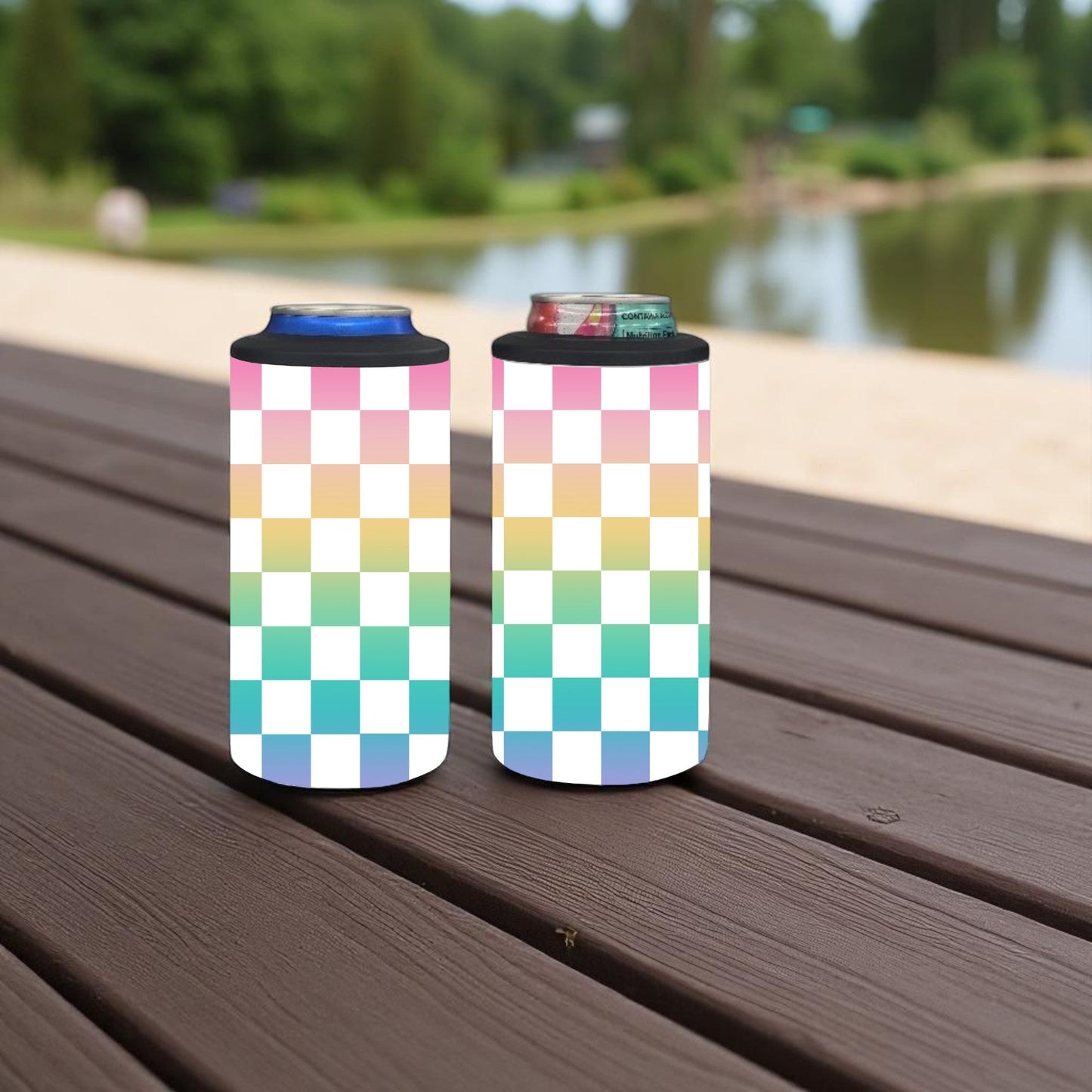 Sunset Checkered 4-in-1 Can Cooler Cup