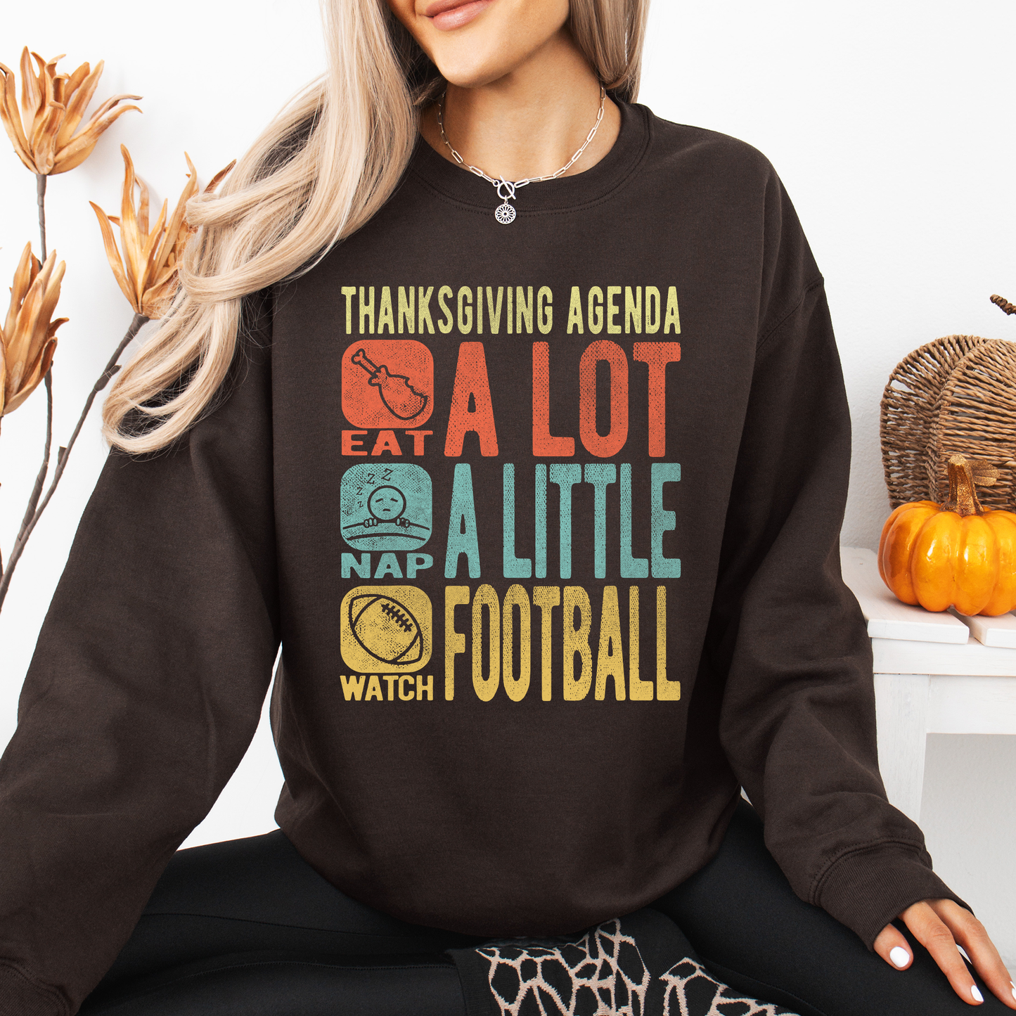 Thanksgiving Agenda, Turkey, Football, Fun, Autumn, Fall Sweatshirt