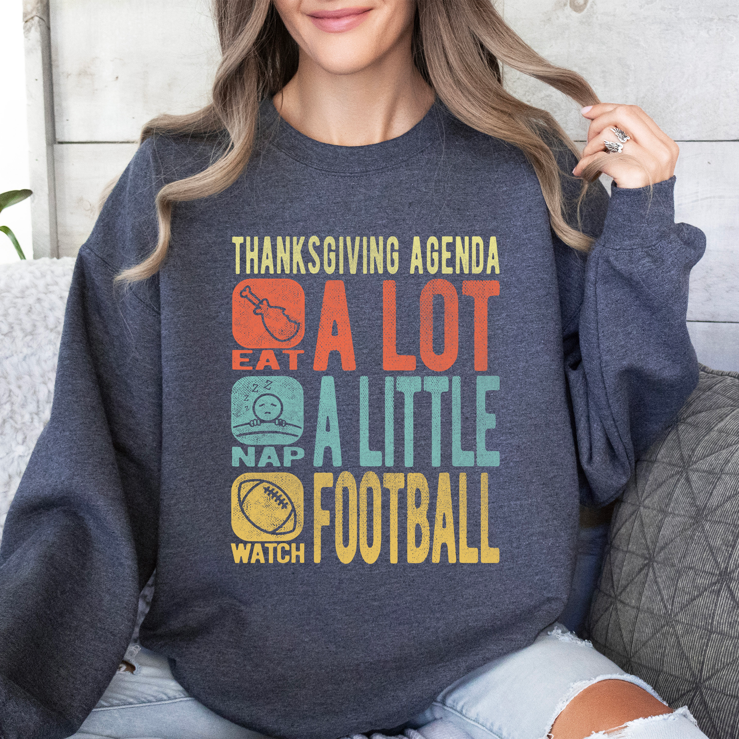 Thanksgiving Agenda, Turkey, Football, Fun, Autumn, Fall Sweatshirt