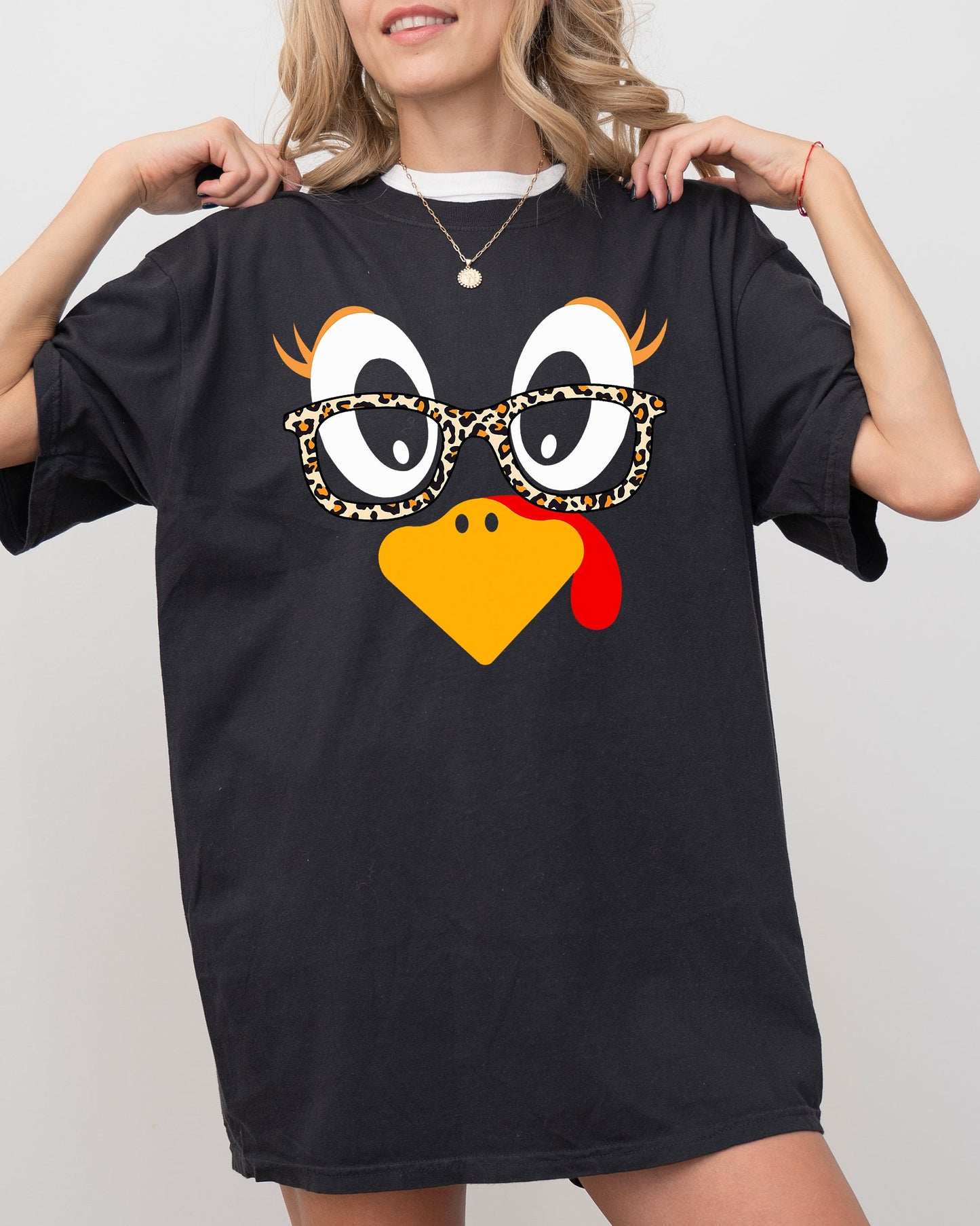 Thanksgiving Turkey Funny Face, Leopard Print, Teacher Chic, Fall, Autumn Shirt Comfort Colors T-Shirt