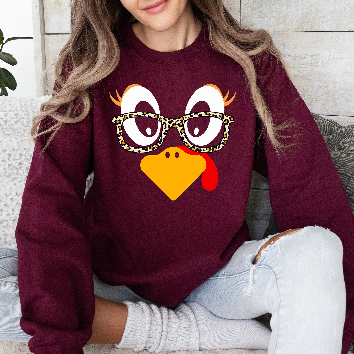 Thanksgiving, Teacher, Turkey, Cute, Leopard Print Sweatshirt