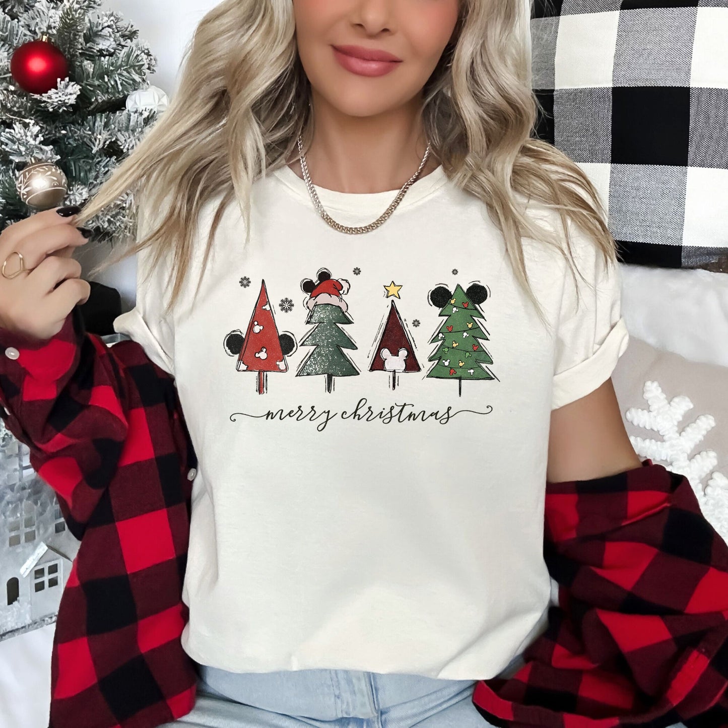 Theme Park Christmas, Ears, Merry Christmas Trees, Mouse, Super Soft Tshirt