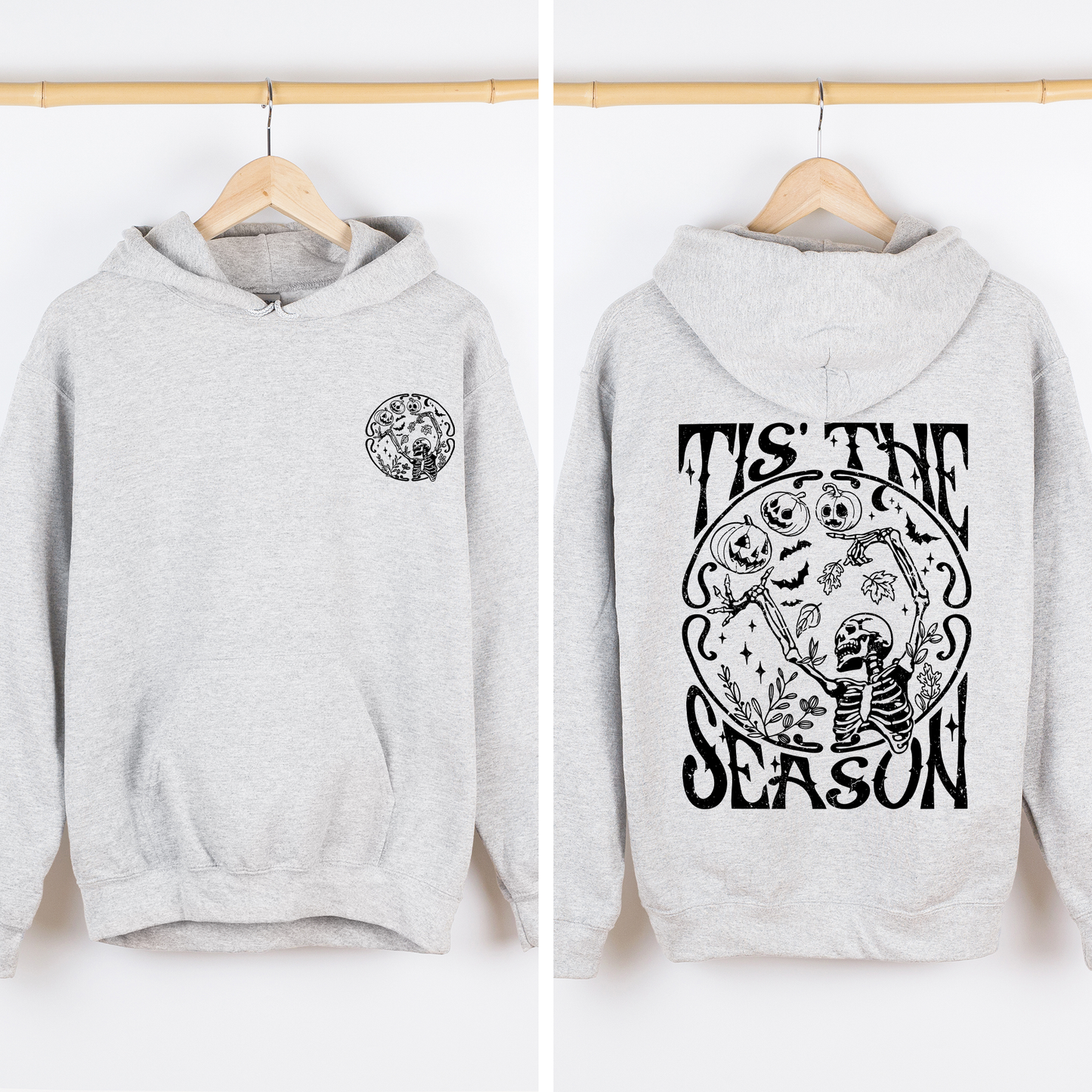Tis The Season, Front and Back, Spooky, Skeleton, Funny, Halloween, Graphic Hoodie, Hooded Sweatshirt