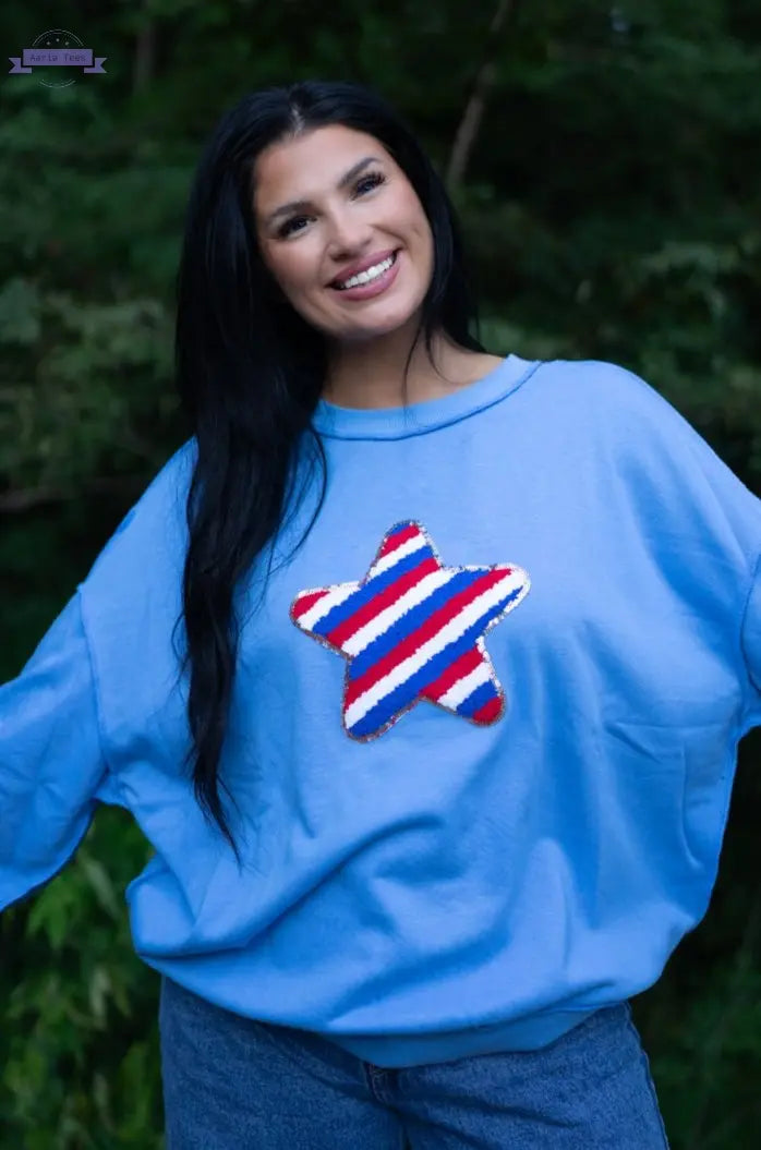 Tru Sequin Star Sweatshirt Threaded Pear