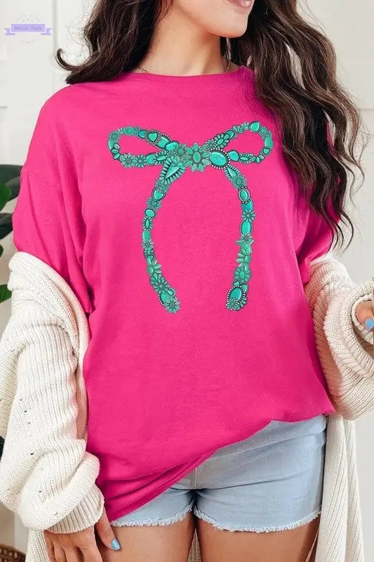 Turquoise Bow Plus Heavyweight T Shirts Color Bear Aaria Tees
