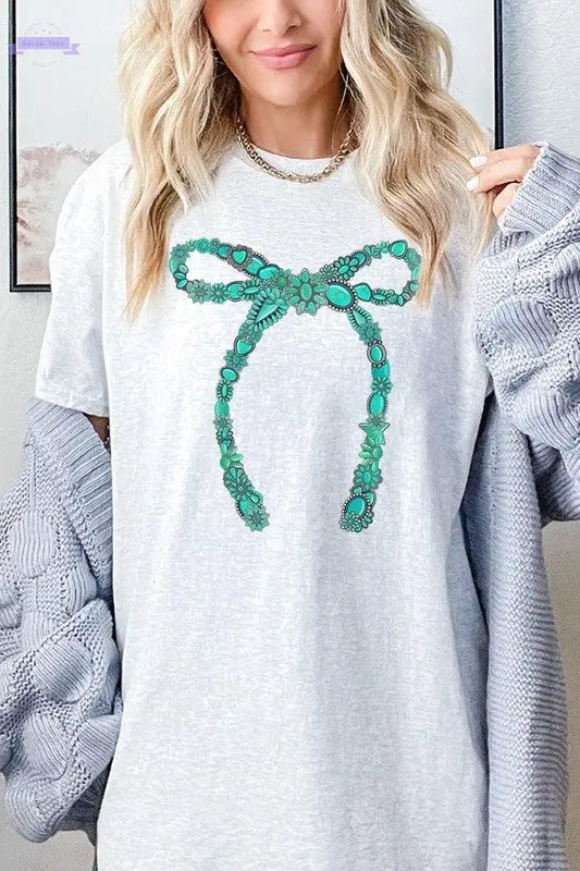 Turquoise Bow Plus Heavyweight T Shirts Color Bear Aaria Tees