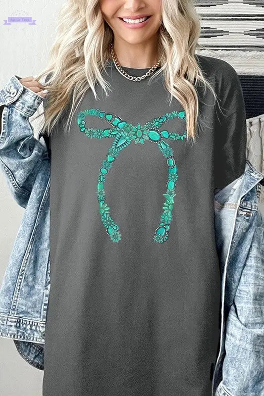 Turquoise Bow Plus Heavyweight T Shirts Color Bear Aaria Tees