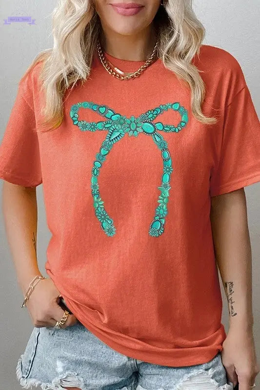 Turquoise Bow Plus Heavyweight T Shirts Color Bear Aaria Tees