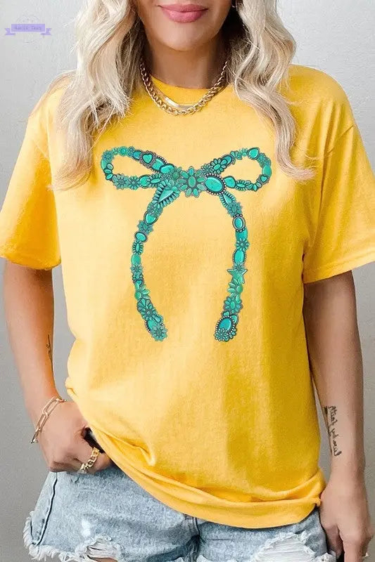 Turquoise Bow Plus Heavyweight T Shirts Color Bear Aaria Tees