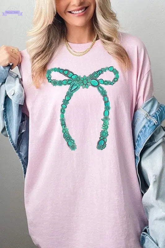 Turquoise Bow Plus Heavyweight T Shirts Color Bear Aaria Tees