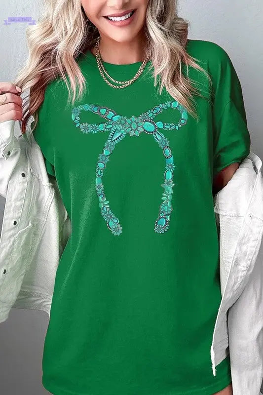 Turquoise Bow Plus Heavyweight T Shirts Color Bear Aaria Tees