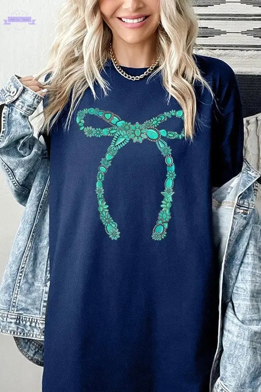 Turquoise Bow Plus Heavyweight T Shirts Color Bear Aaria Tees
