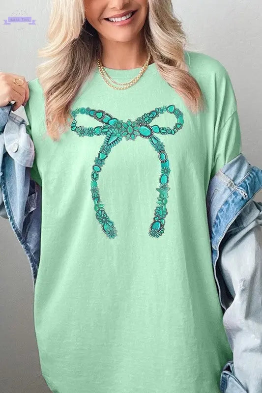 Turquoise Bow Plus Heavyweight T Shirts Color Bear Aaria Tees