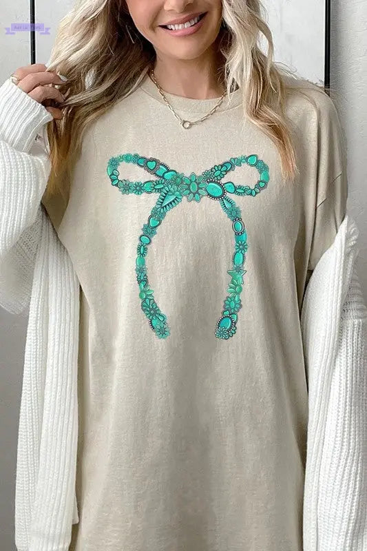 Turquoise Bow Plus Heavyweight T Shirts Color Bear Aaria Tees