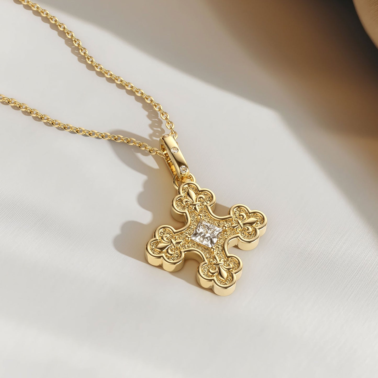 Byzantine Fleur De Lis Cross Pendant Necklace