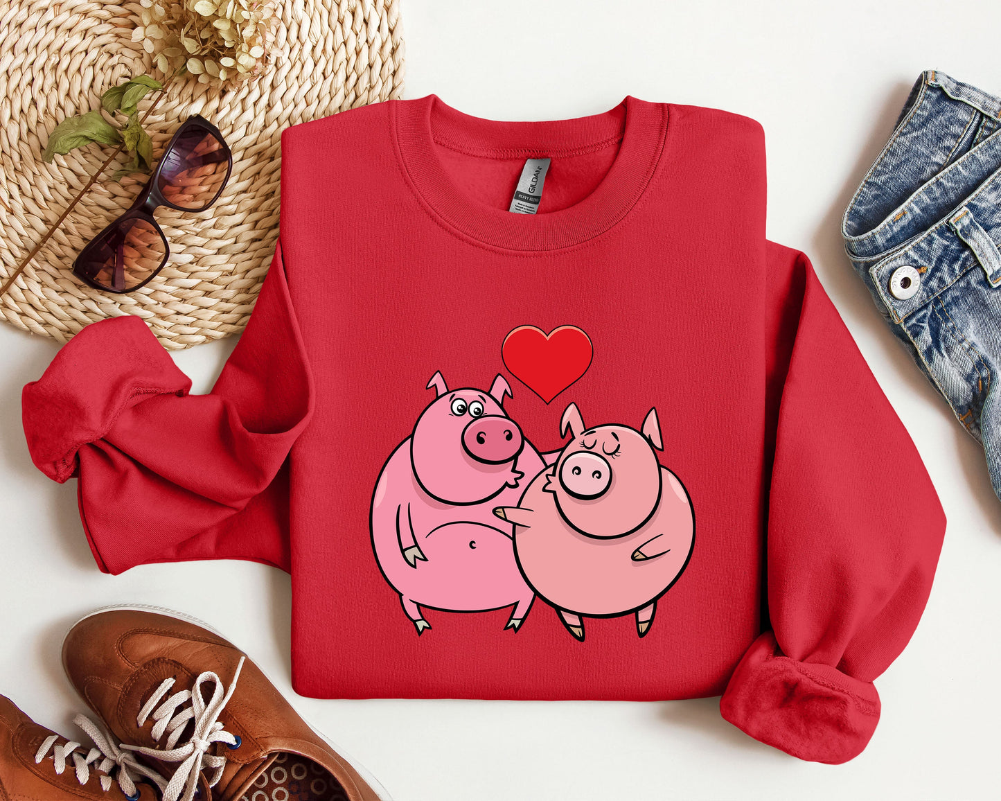 Retro Pig Lovers Funny Sweatshirt, Vintage Valentine's Day Sweatshirt