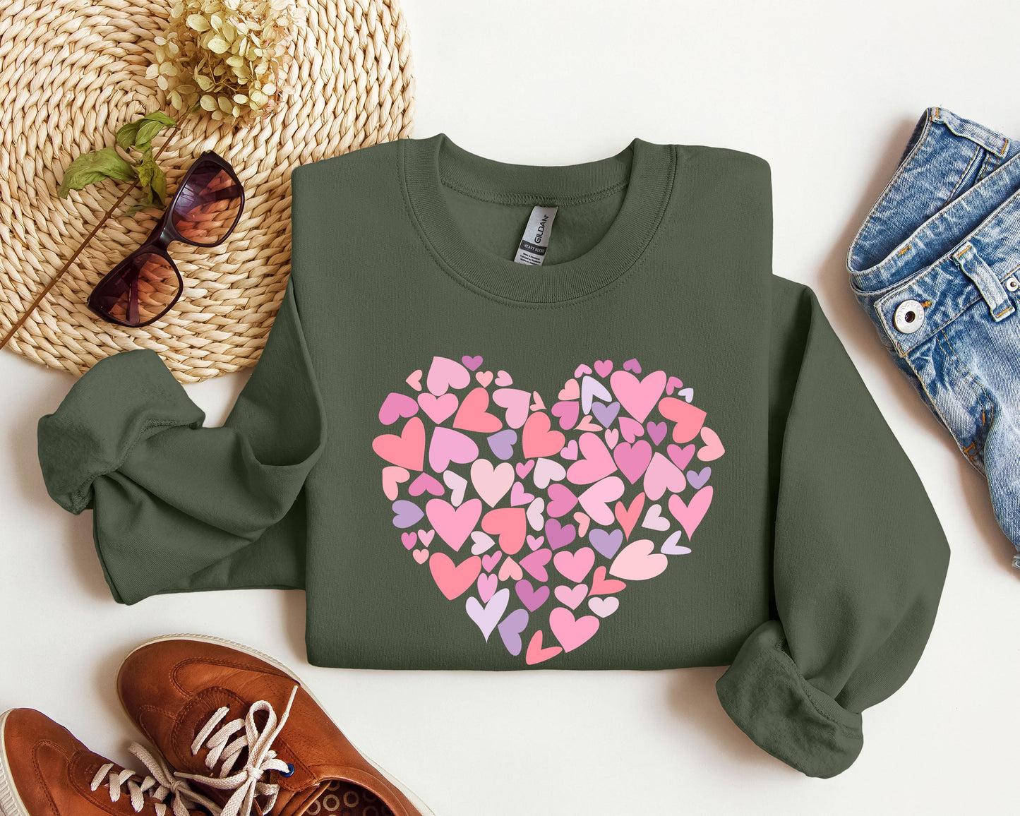 Mini Pink Hearts Retro Sweatshirt, Vintage Valentine's Day Sweatshirt