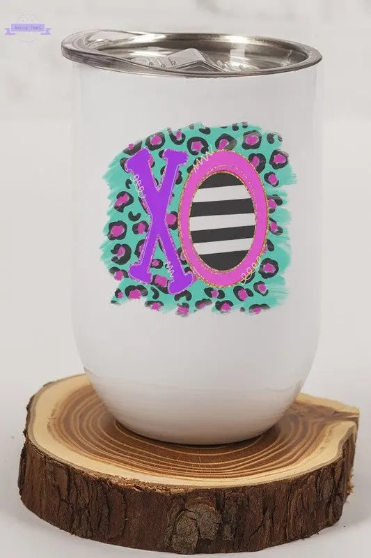 Valentine's Day XO Purple Teal Leopard Wine Cup Cali Boutique