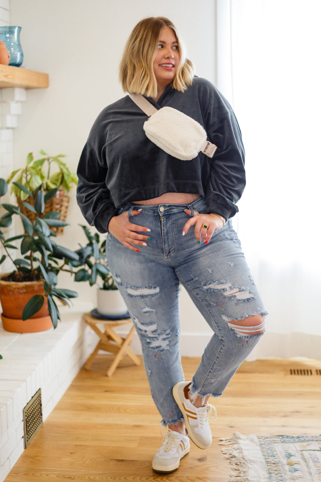 Velvet Icon Hoodie In Grey Blue (Online Exclusive)