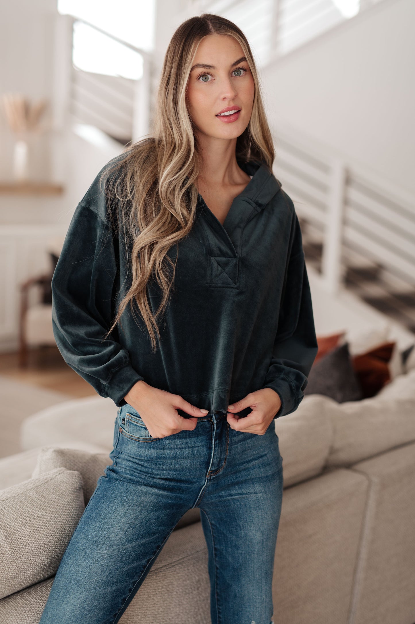 Velvet Icon Hoodie In Grey Blue (Online Exclusive)