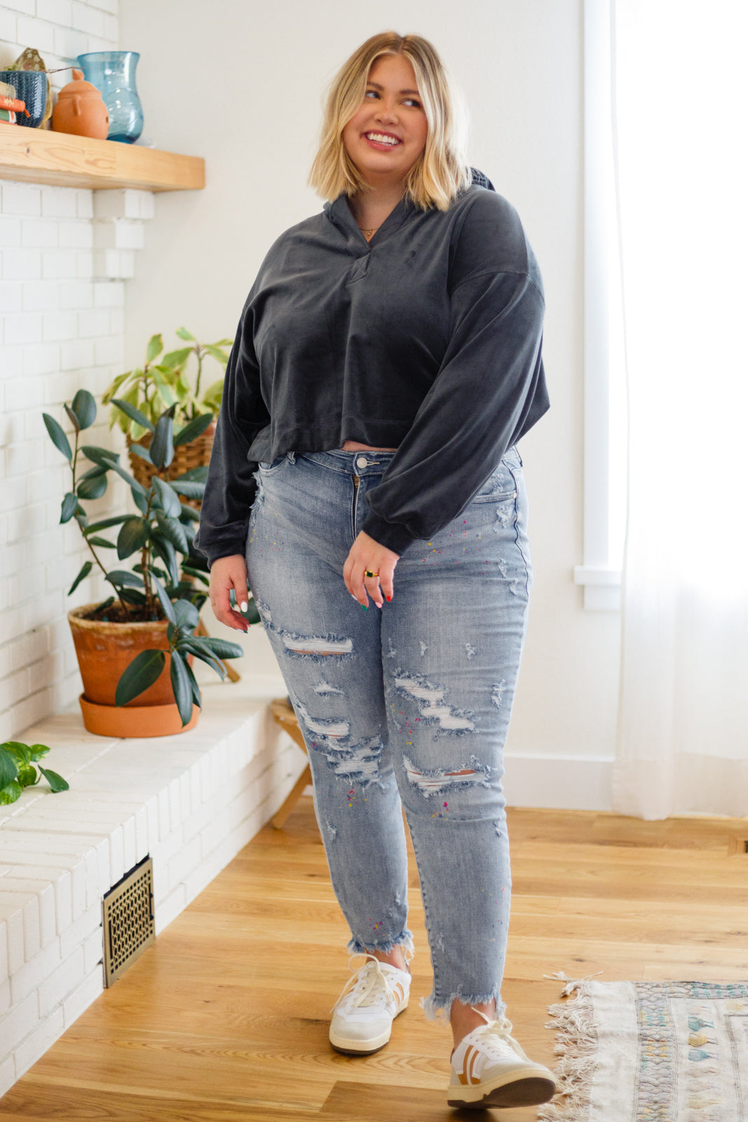 Velvet Icon Hoodie In Grey Blue (Online Exclusive)