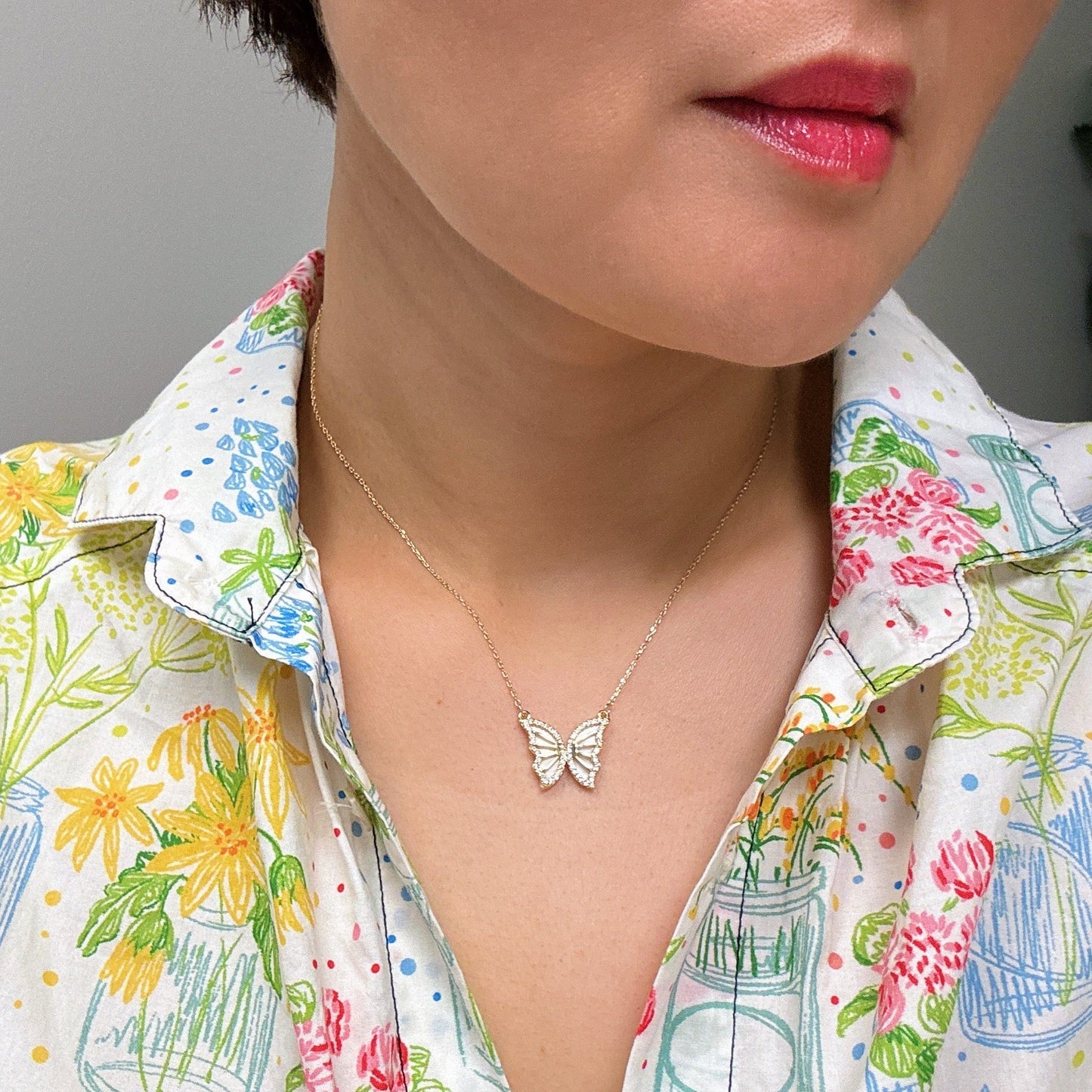 Vintage Glam Reversible Butterfly Necklace - Aaria Tees