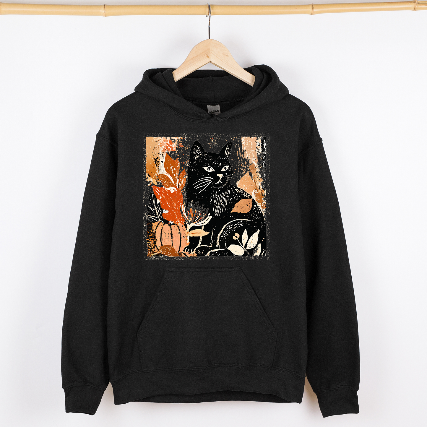 Vintage Black Cat, Halloween, Autumn, Fall, Pumpkin, Graphic Hoodie, Hooded Sweatshirt