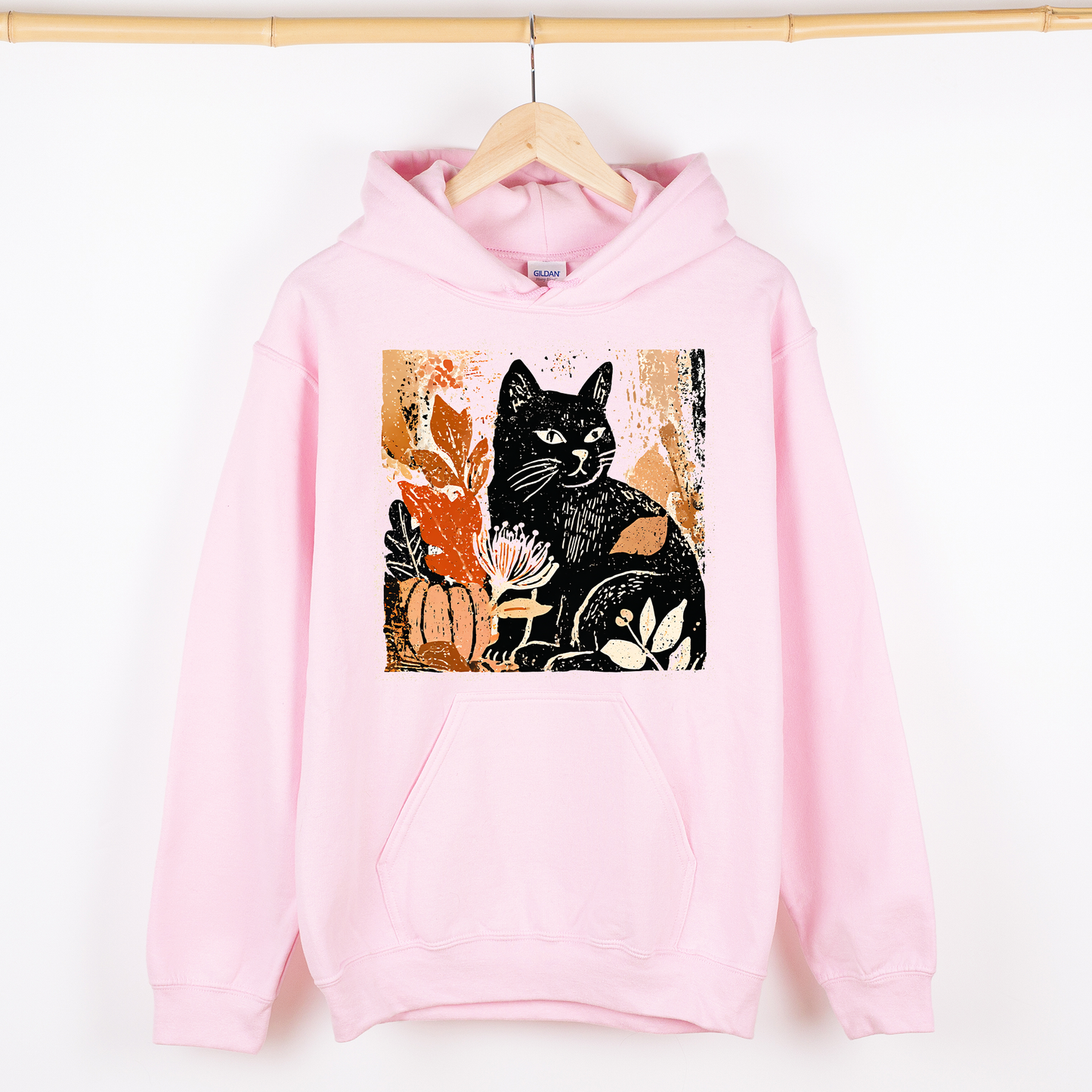 Vintage Black Cat, Halloween, Autumn, Fall, Pumpkin, Graphic Hoodie, Hooded Sweatshirt