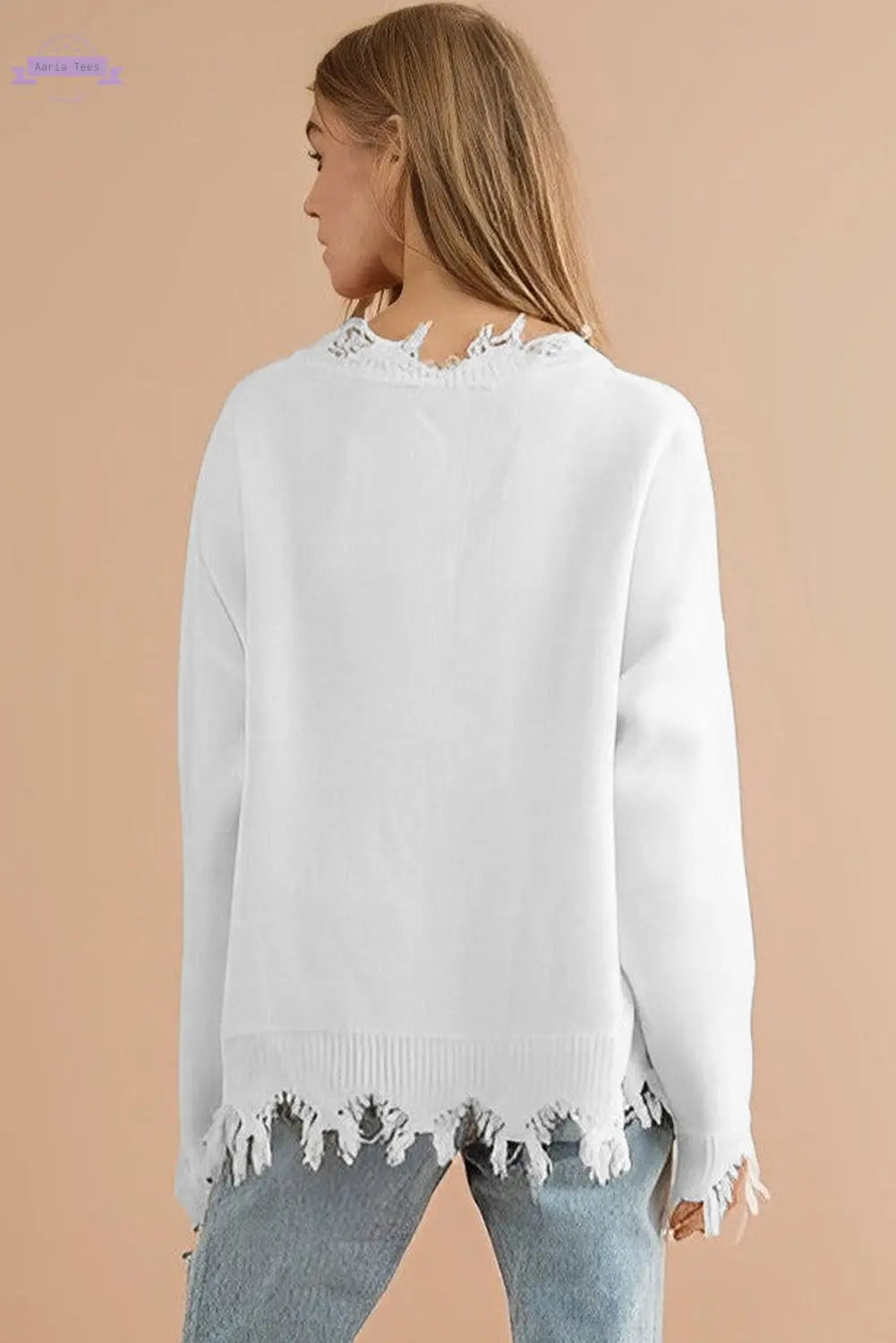 White Frayed Sequin Tiger Sweater - Aaria Tees Aaria Tees