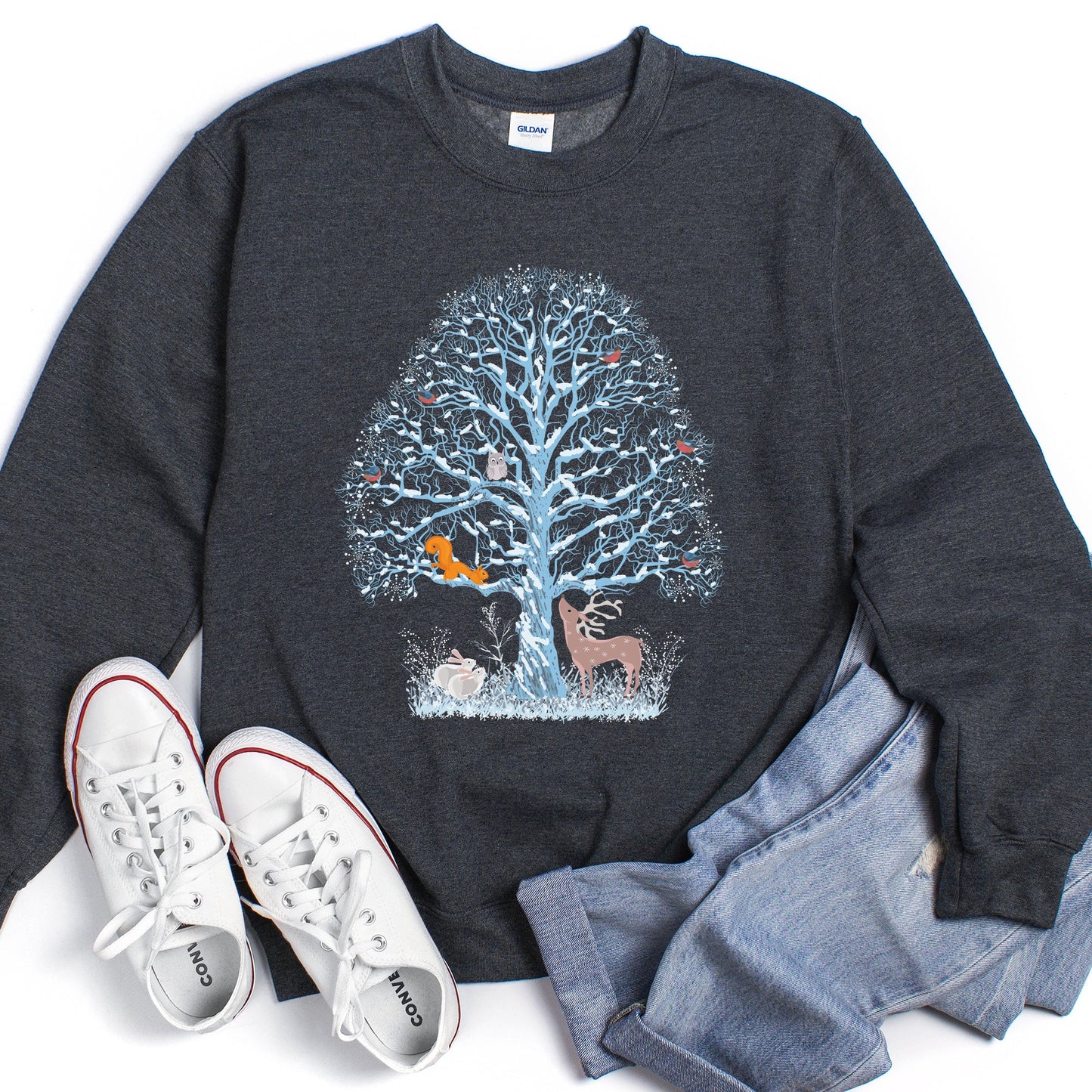Winter Tree Filled With Animals, Christmas Sweatshirt