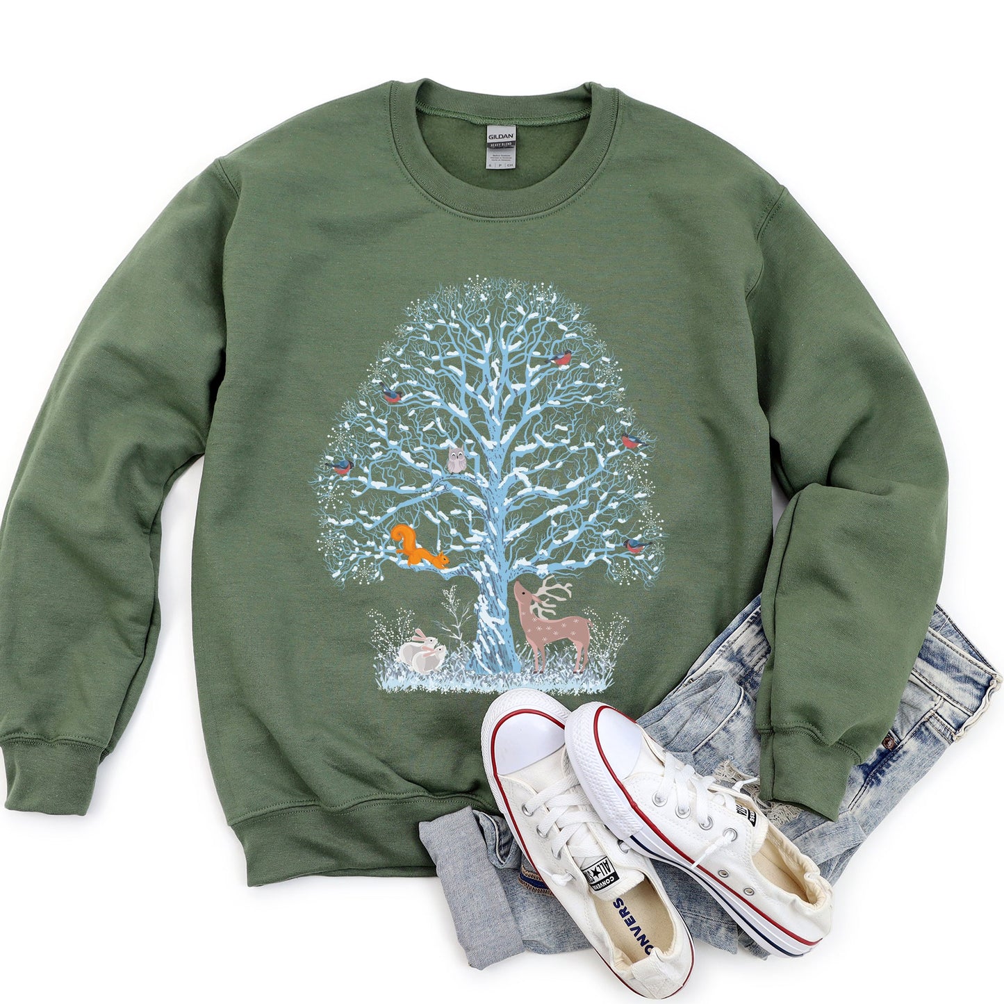 Winter Tree Filled With Animals, Christmas Sweatshirt