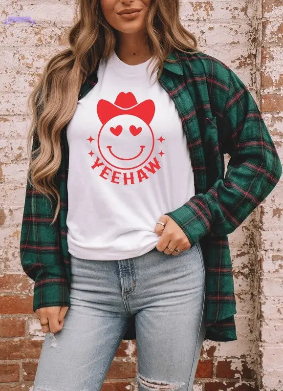 Yeehaw Smiley Heart Valentine Graphic Tee Ocean and 7th