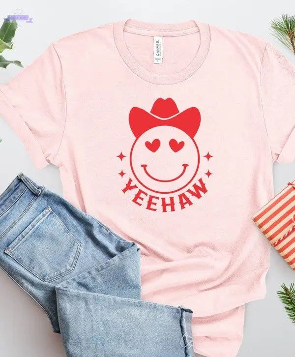 Yeehaw Smiley Heart Valentine Graphic Tee Ocean and 7th