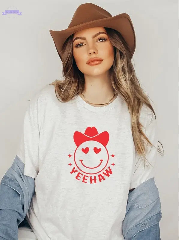 Yeehaw Smiley Heart Valentine Graphic Tee Ocean and 7th