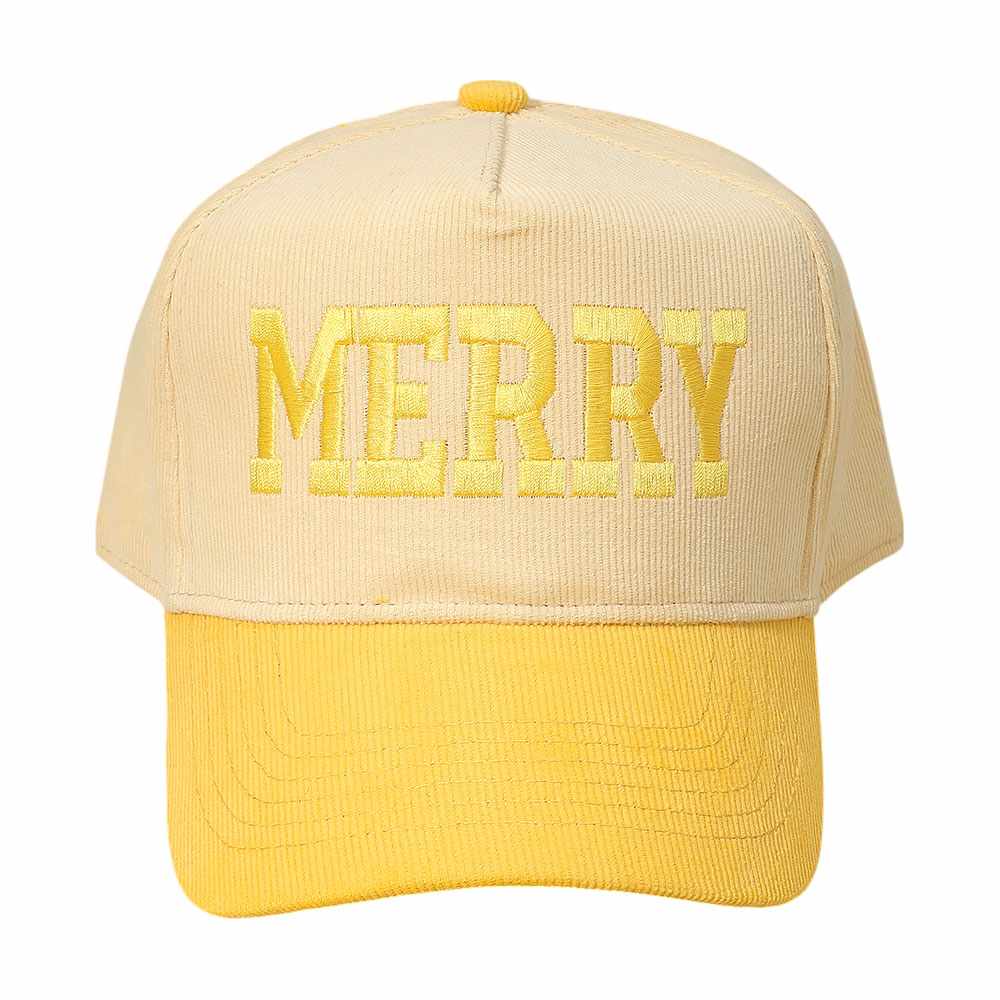 MERRY Message Embroidered Corduroy Baseball Cap