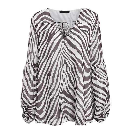 Zebra Printed Stripe Blouse Classic Lantern Sleeve Autumn Winter Clothing - Aaria Tees