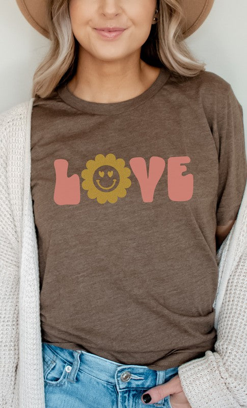 Love Sparkley Heart Eyes Flower Graphic Tee - Aaria Tees