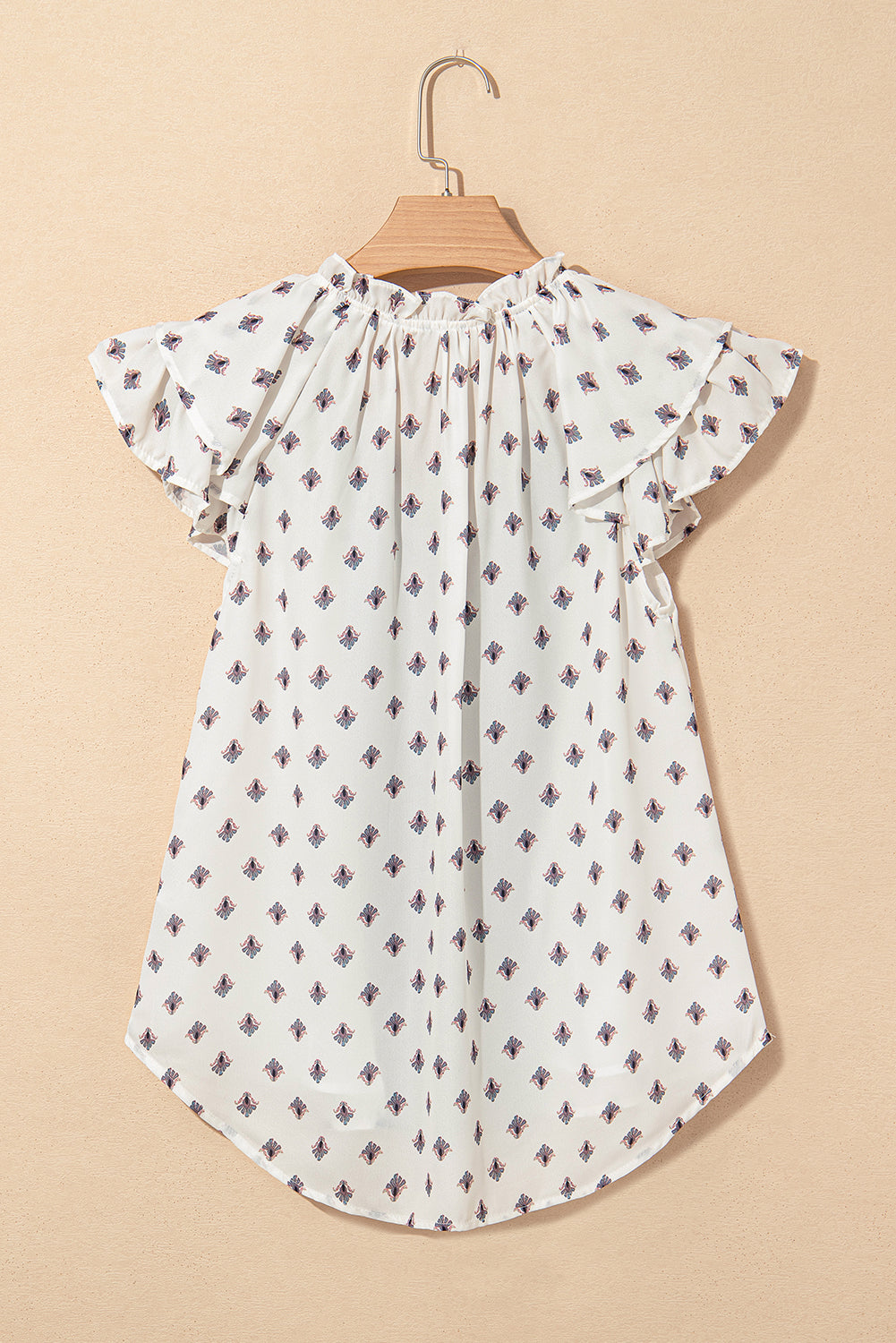 Aria Boho Pattern Ruffled Sleeve V Neck Buttoned Blouse