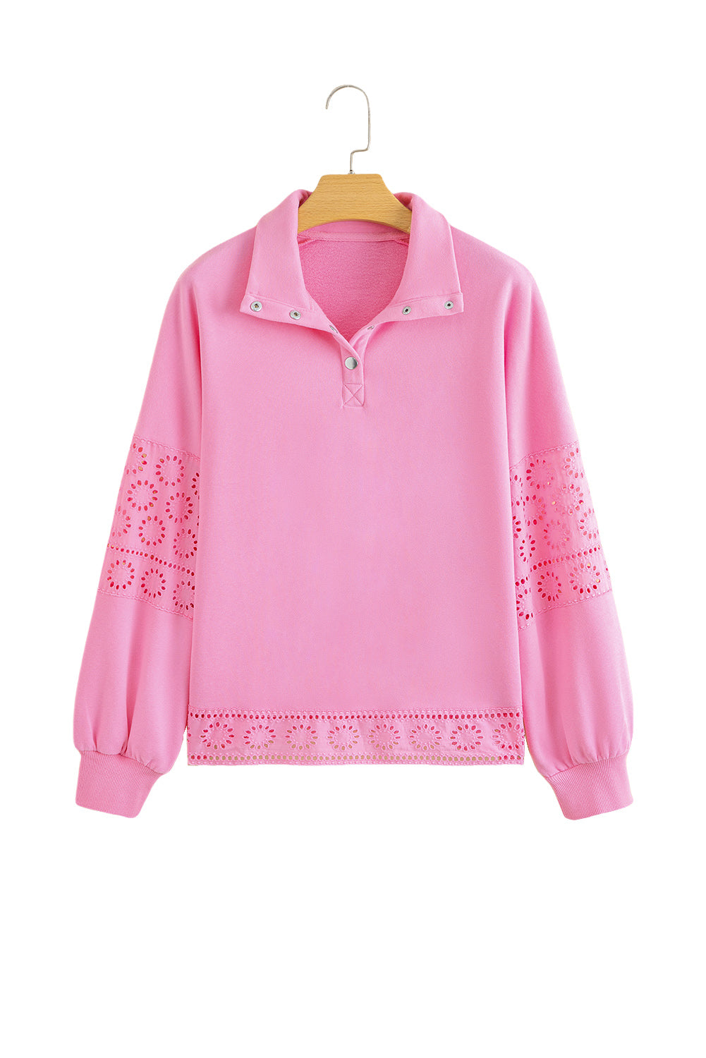 Yellow Cream Embroidered Flower Patchwork Snap Buttons Pullover Sweatshirt