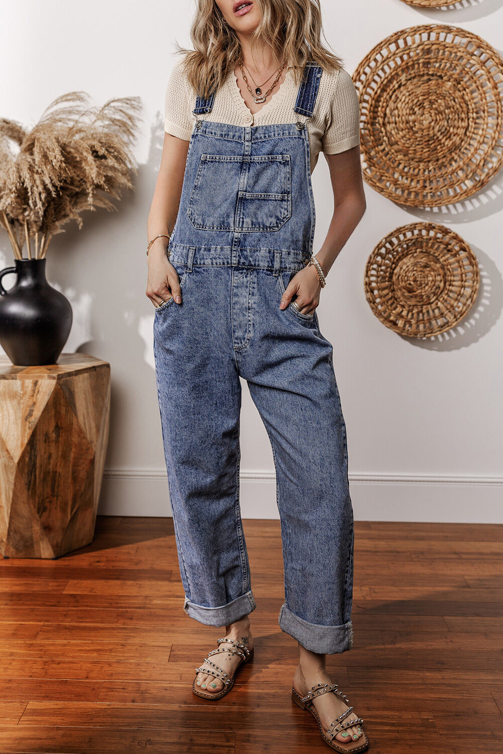 Piper Denim Straight Leg Jumpsuit with Pockets - Aaria Tees