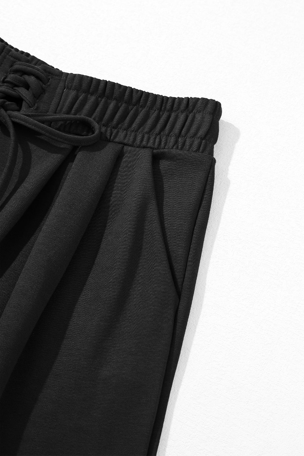 Black Tied Elastic High Waist Pleated Detail Solid Sweatpants