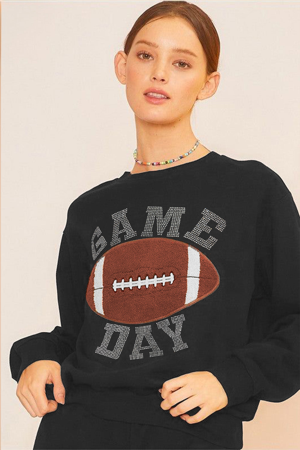 Black GAME DAY Rugby Football Graphic Pullover and Shorts Casual Outfit - Aaria Tees