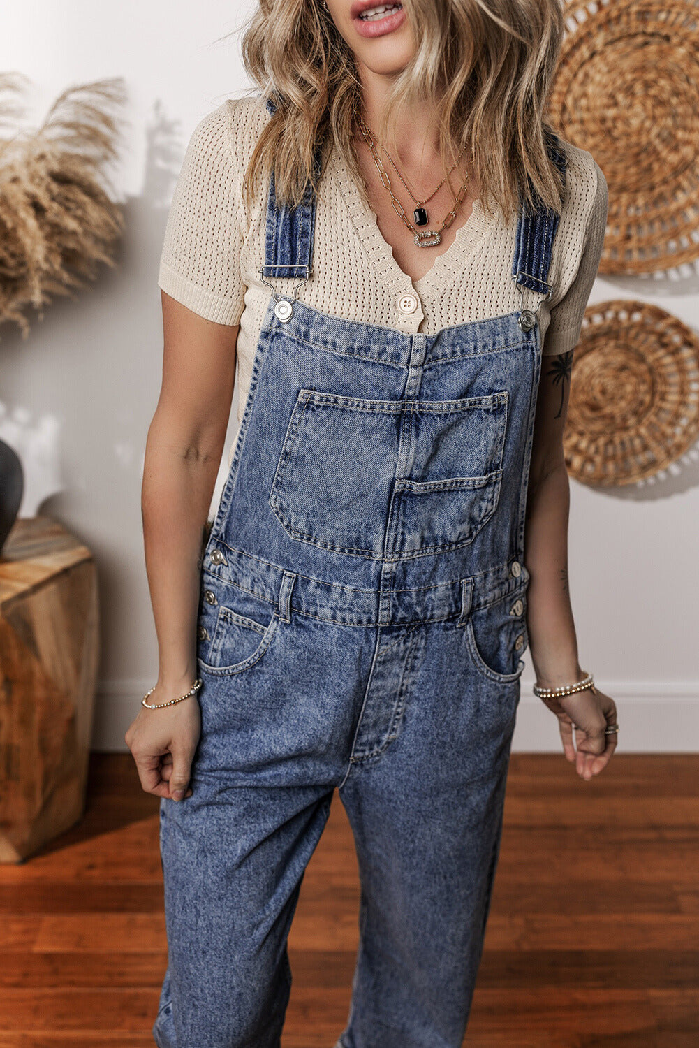 Piper Denim Straight Leg Jumpsuit with Pockets - Aaria Tees
