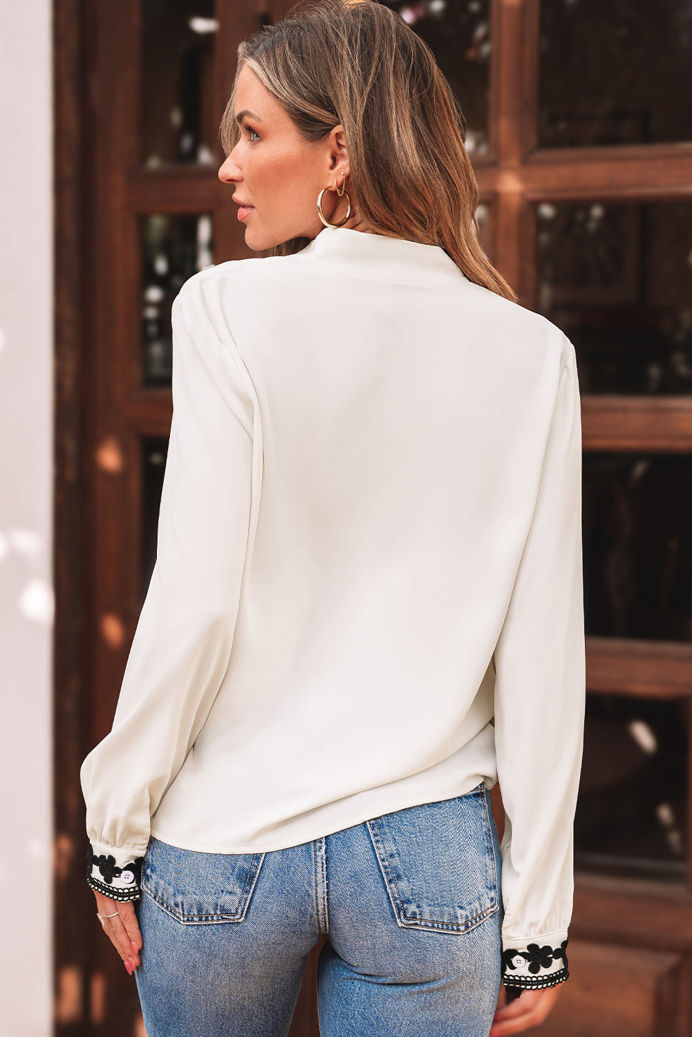 Beige Floral Embroidered Stand Neck Buttoned Shirt - Aaria Tees
