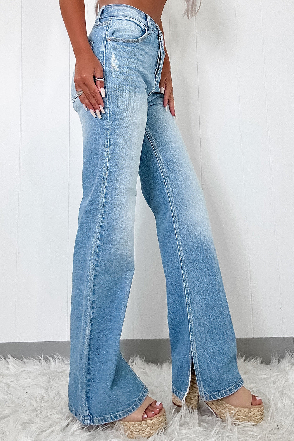 Myosotis High Rise Shift Slit Leg Straight Jeans - Aaria Tees Aaria Tees