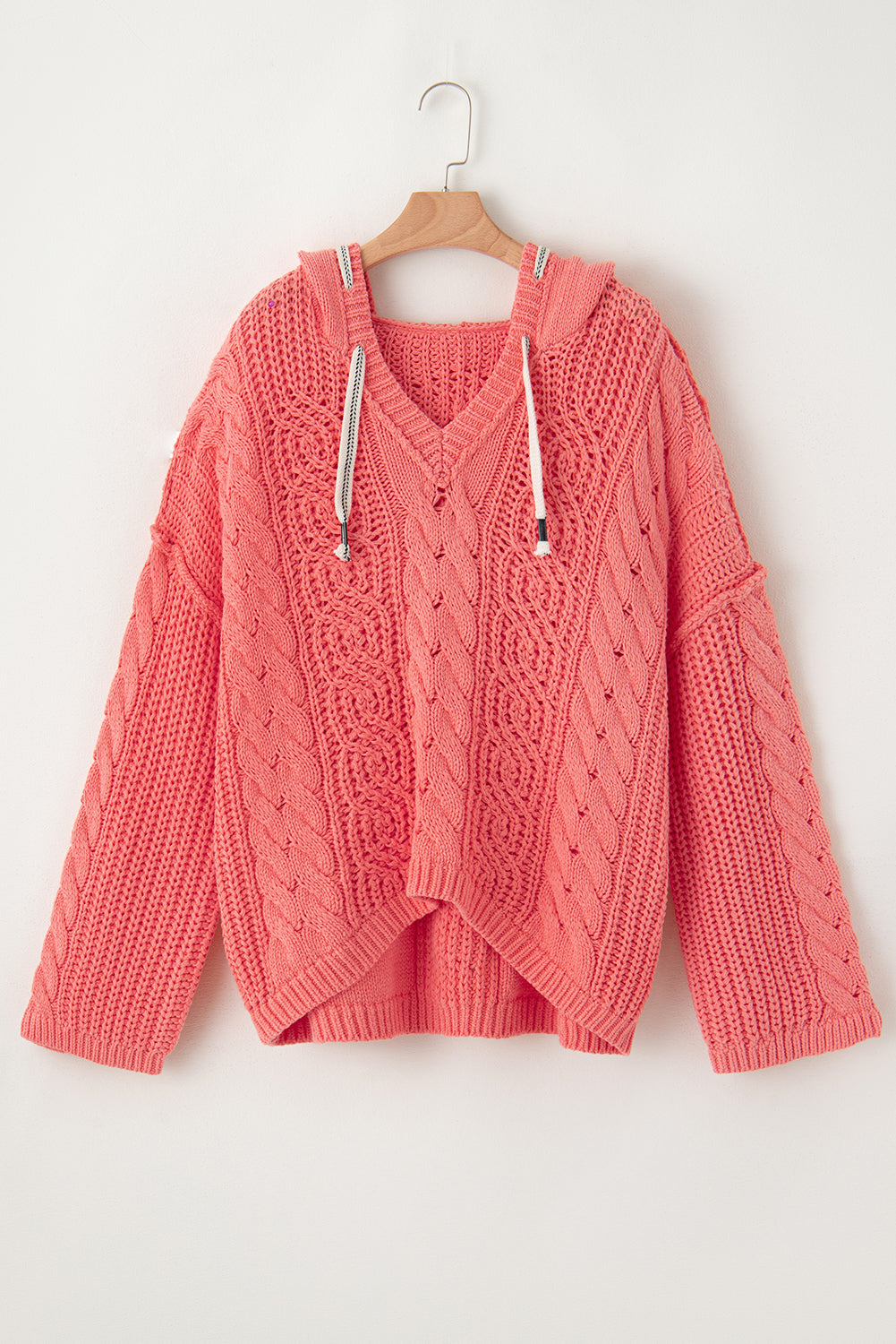 Sariah Cable Knit Drawstring Hooded Sweater - Aaria Tees Aaria Tees